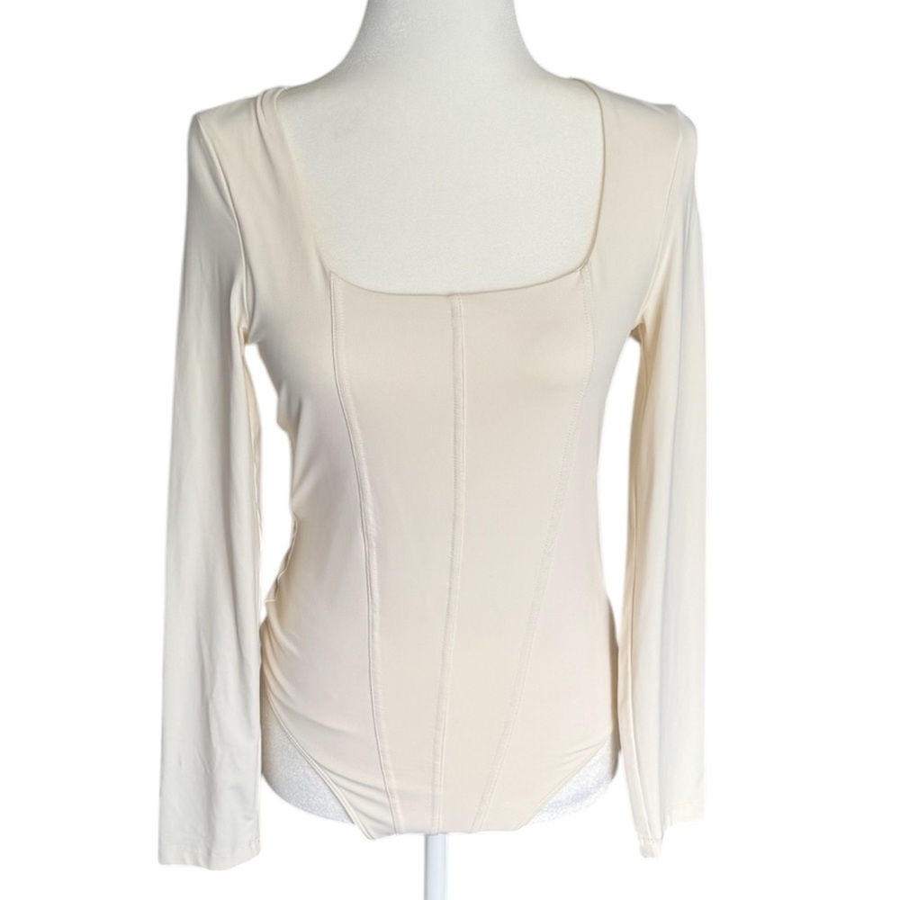 House of Harlow 1960 Luxe Essentials Cream Long Sleeve Bodysuit Women’s Medium